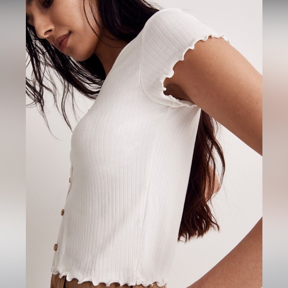 NWOT Madewell Ribbed Button Down V Neck Tee Cream Size XXS - Picture 6 of 7